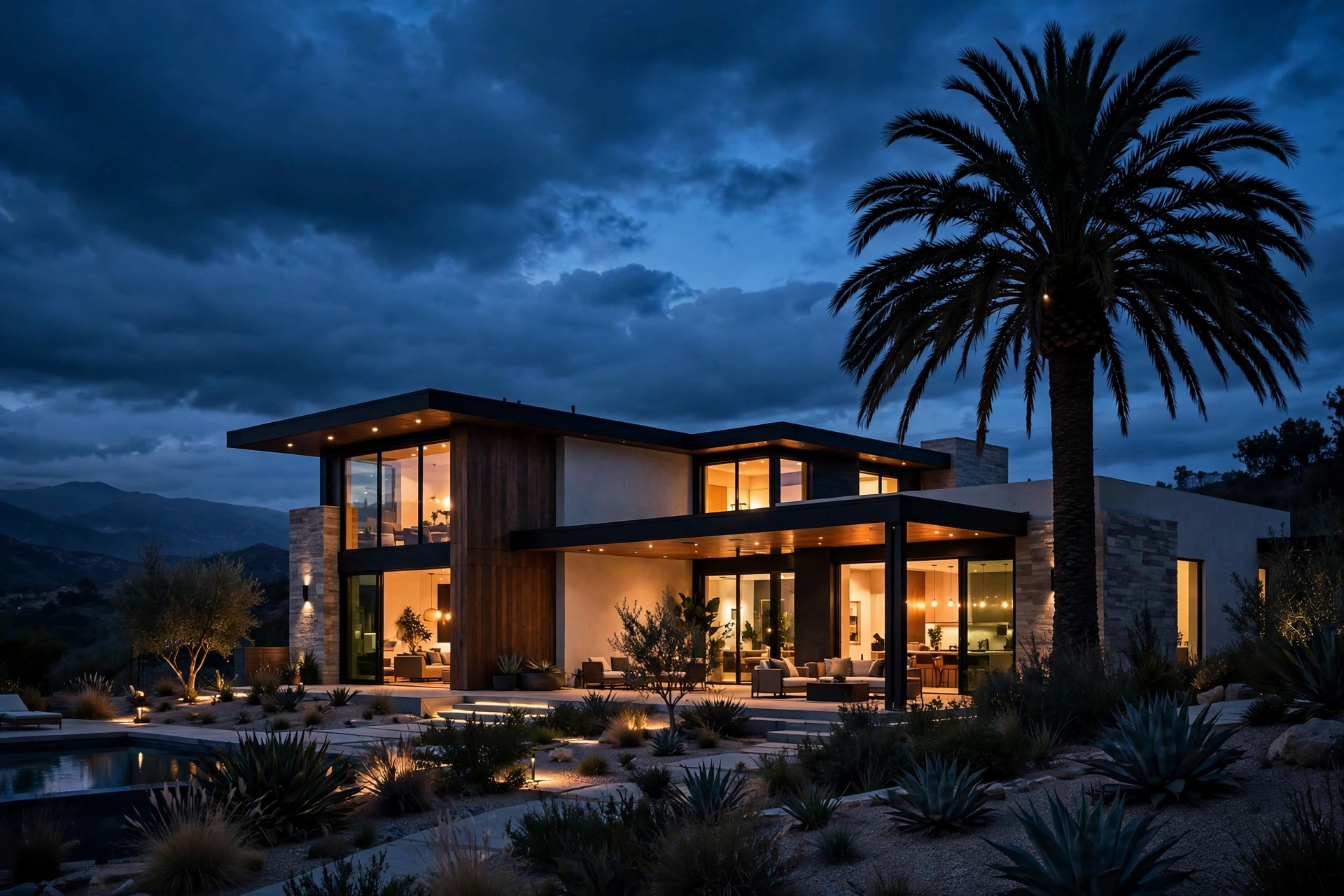 California residence at dusk